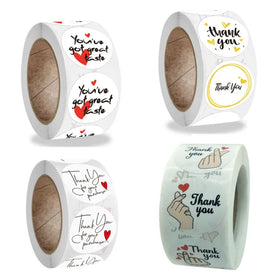 500pcs/Roll White Thank You Round Sealing Sticker Labels Waterproof Kraft Paper for Scrapbooking Baking Package Stationery