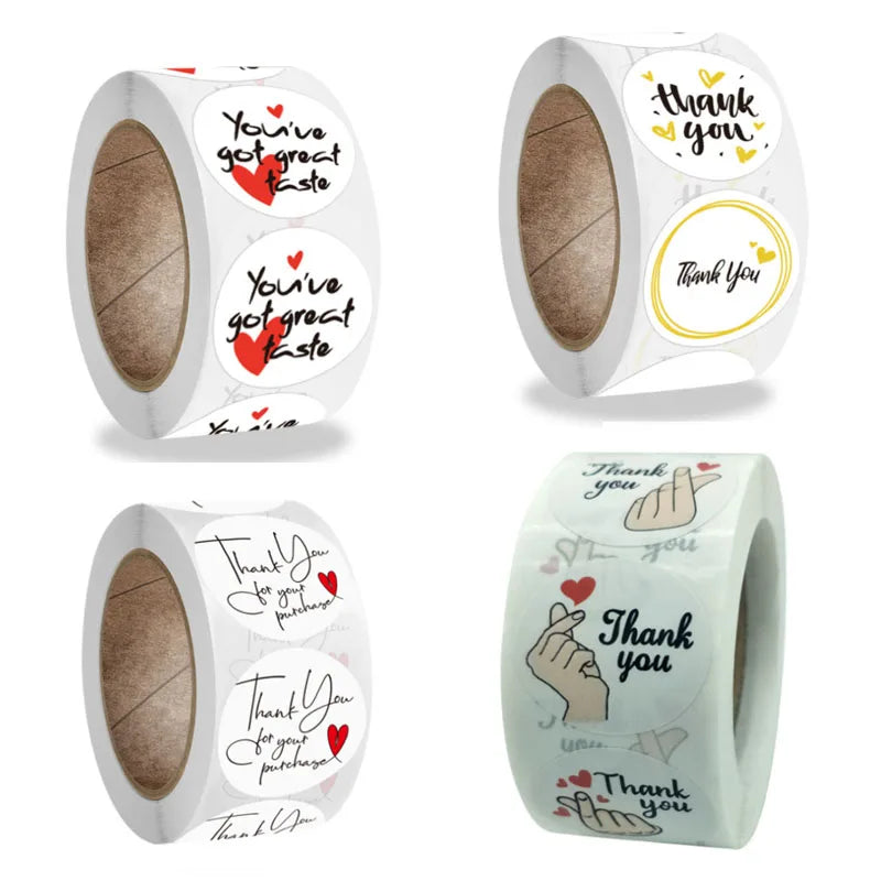500pcs/Roll White Thank You Round Sealing Sticker Labels Waterproof Kraft Paper for Scrapbooking Baking Package Stationery