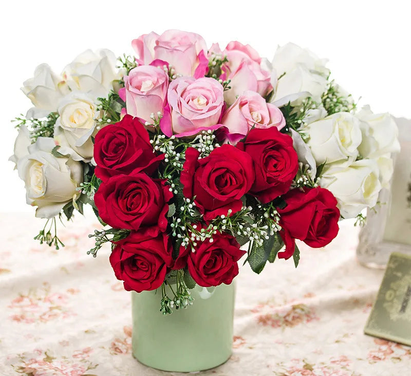 Wholesale 7-Head Artificial Silk Roses Bouquet Home Office Decor and Wedding Supplies for Valentine's Day and Easter