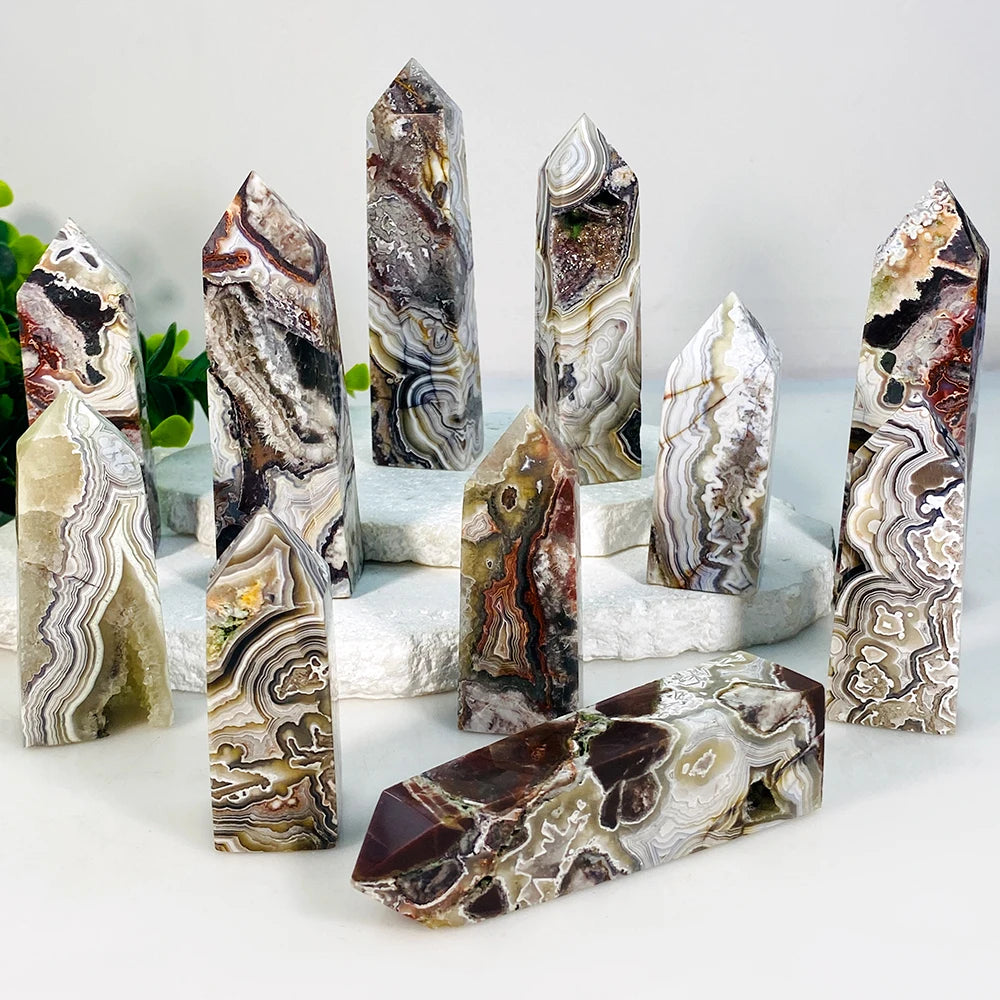Factory Price Wholesale Natural Mexico Crazy Agate Point Colorful Crystal Stone Tower for Decoration Gift