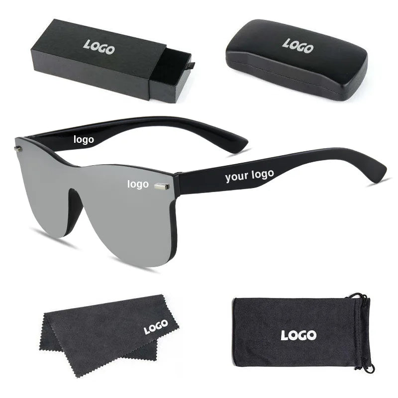 Custom Logo Fashion Vintage Men Women Big Frame Mirror Shades Sun Glasses Rimless Oversized Square Sunglasses Men Women