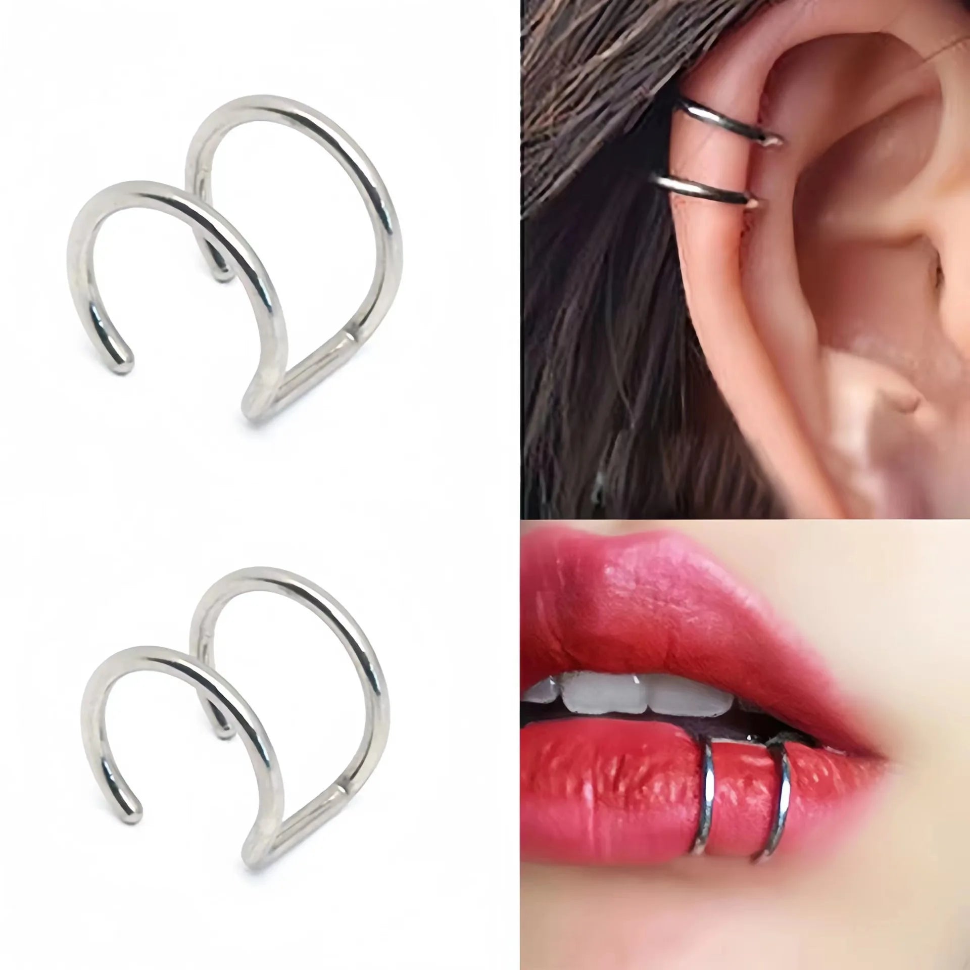 Personality Gold Plating U-shaped No Piercing Double Ear Lip Clip Fashion Stainless Steel Geometric Cuff Earrings Jewelry