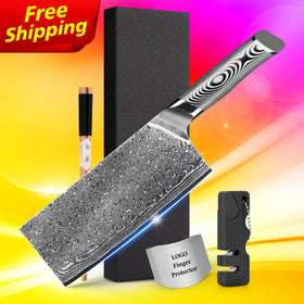 Free Shipping SkyCook 7 Inch Japanese Professional Vg10 Damascus Steel Chinese Slicing Knife with Grey G10 Handle Free logo