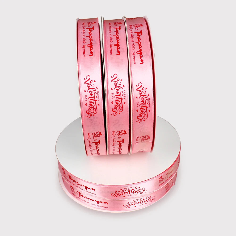 Factory Wholesale Printed With logo Thank You Ribbon Polyester Gift Decoration pink Valentine's Ribbon