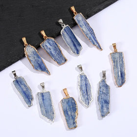Natural Raw Blue Kyanite Pendant Gemstone Freeform Rough Crystal Gold Plated Necklace Pendants Vintage Stone for Jewelry Making