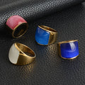 Colorful Birthstone Opal Titanium Curved Stainless Steel Ring with 18K Gold Plating Trendy