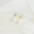 Fashion Jewelry Trendy 14K Gold Plated Stainless Steel Women Simple Pearl Crystal Rhinestone Wedding Party Earrings