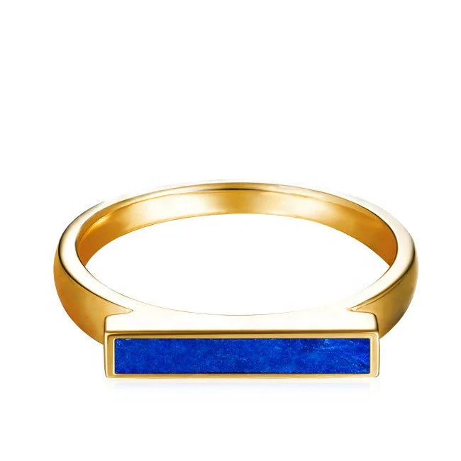 Factory Wholesale Simple Design Rectangle Lazurite 18k Gold Plated Jewellery Ring for Lady