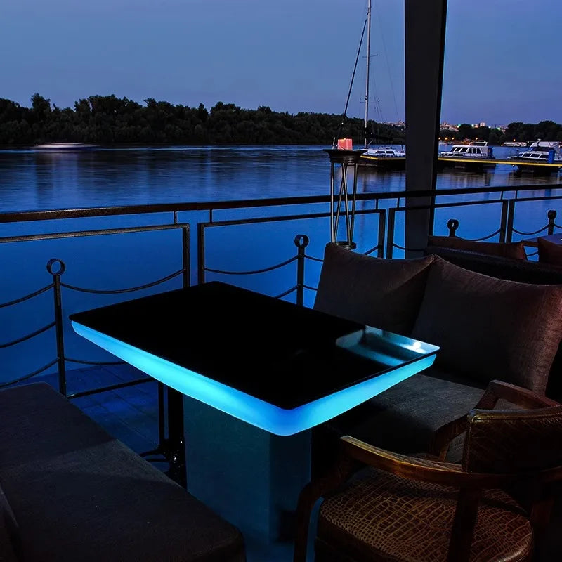Q201 Restaurant Light Table Hotel Rainbow Light Table Nightclub Bar Tables and Chairs Glass Tempered Light Furniture