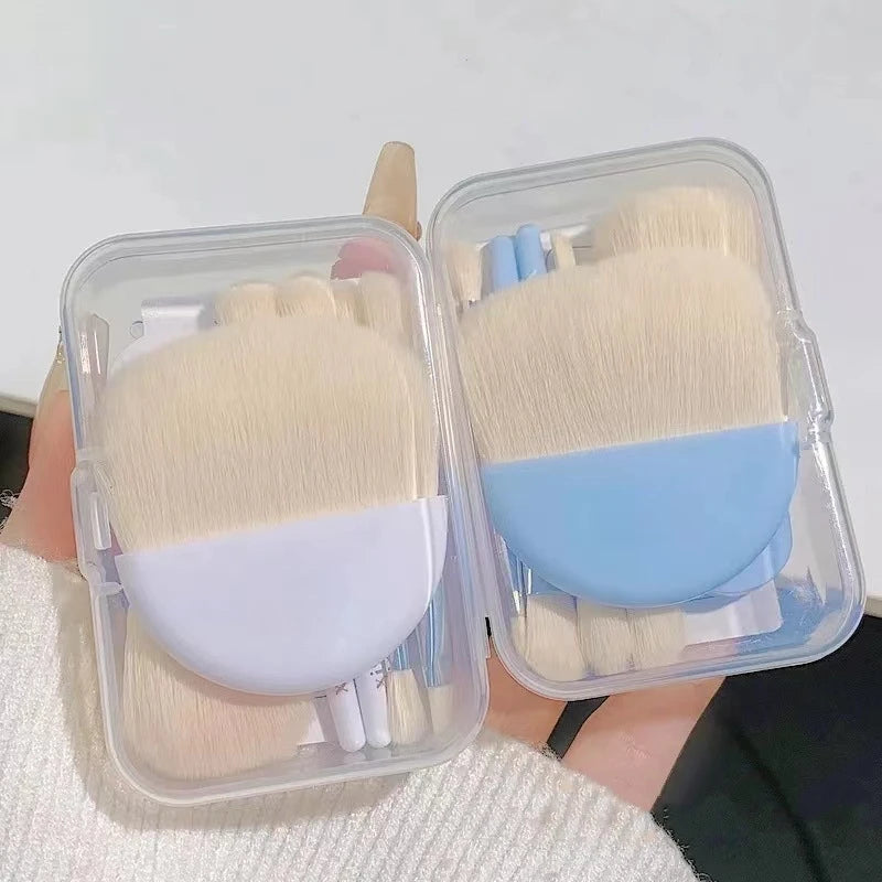 Wholesale Portable Mini Travel Makeup Brush Set 6pcs Fan Brush Synthetic Hair Face Plastic Handle Eye Shadow Powder Concealer