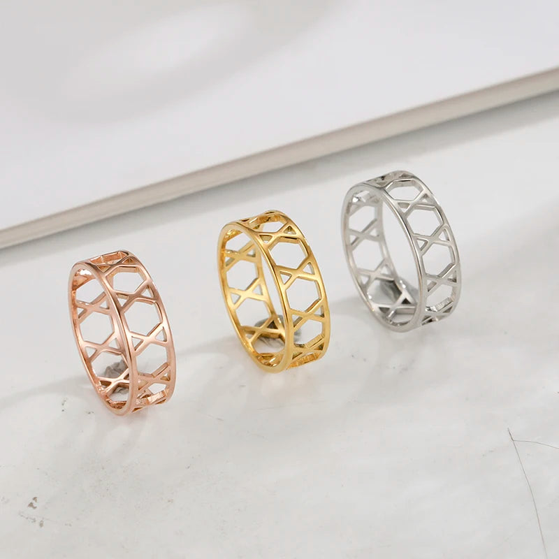 Hollow X Cross Stainless Steel Ring Fashion Exquisite Women Engagement Wedding Rings Jewelry Real Gold Plated Gifts for Girls