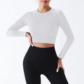 Round Neck Yoga Slim Fit Waist Tight Breathable Seamless Print Short Sports Long Sleeve Elastic Fitness Top for Women