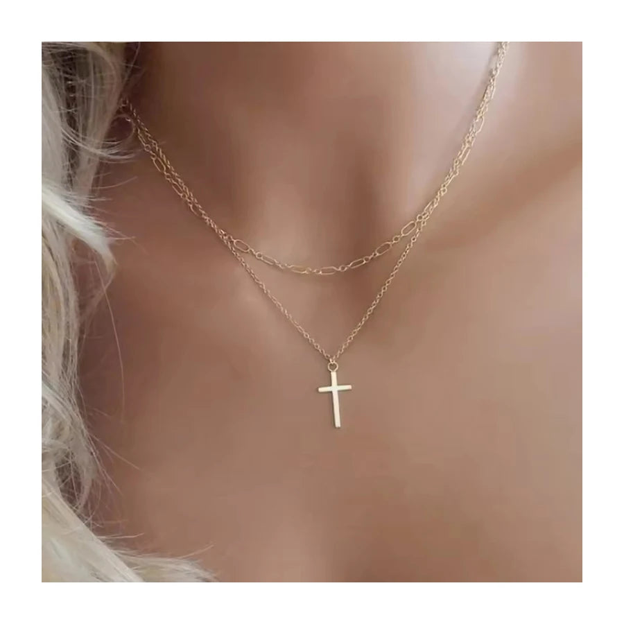 Dainty Minimalist Protection Cross Necklace Christian Religious Stainless Steel Charm Cross Pendant Necklace for Women