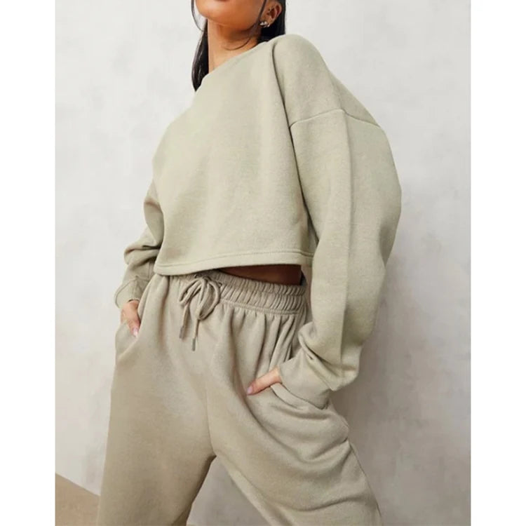 2025 K210344 Wholesale Women's Casual Jogger Set Solid Colors Hoodie Sweatshirt Sweatpants Two Piece Set Women Clothing