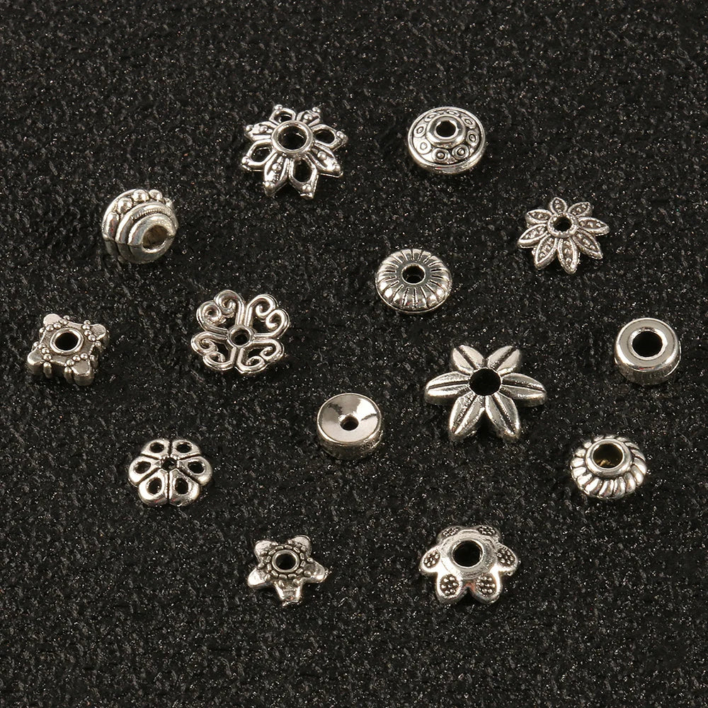 Tibetan Antique Silver Multi-color Metal End Rondelles Loose Spacer Beads for Jewelry Making DIY Charms