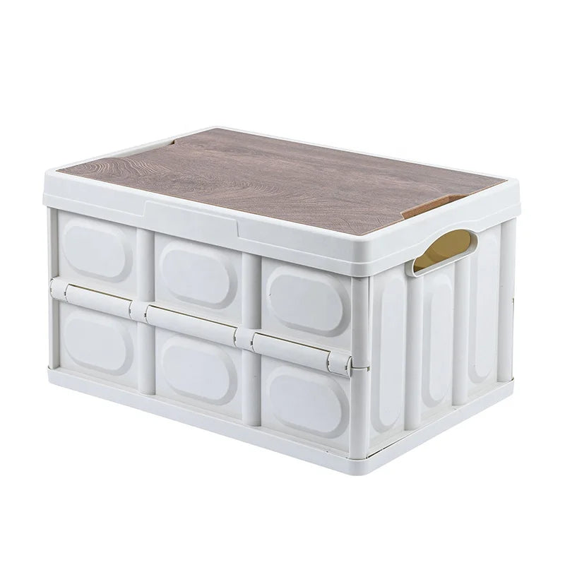 Multifunctional Portable Collapsible Eco-friendly Korean Style Large Outdoor Camping Storage Box Wood Lid Injection Molded >35L