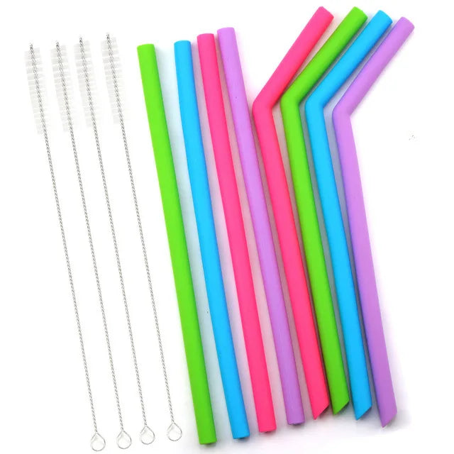 Food Grade Reusable Silicone Rubber Eco Friendly Straw Colored Silicone Straw Straight and Bent Type
