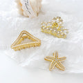 MIO Triangle Hair Claw Crown Starfish Grab Clip Alloy Pearl Rhinestone Medium Size Hair Clamp Accessories Metal Hair Clips Claw