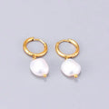 INS Women's Elegant 316L Stainless Steel Gold Plated Pendant Earrings Irregular Shaped White Freshwater for Parties Weddings