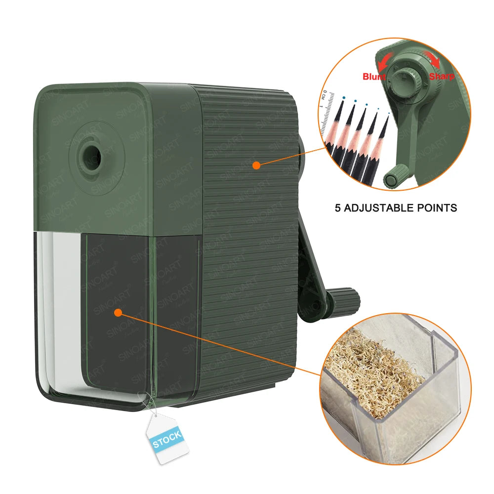 SINOART Long Point Art Pencil Sharpener in Stock Green Sketch Pencil Sharpener 5 Gears Adjustable Pencil Sharpeners Handheld