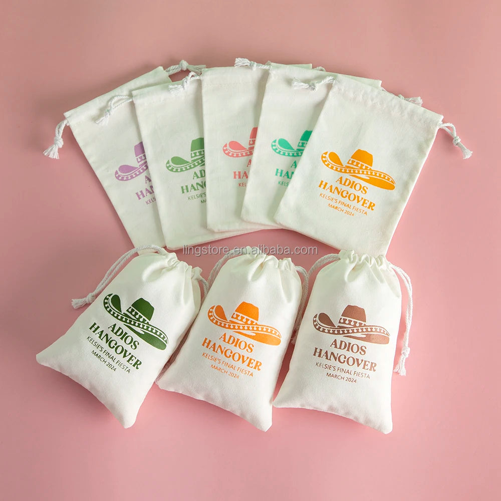 10*15cm Soft Muslin Drawstring Dust Bag White Organic Cotton Screen Printed Shopping Pouch Canvas for Jewelry Ornaments Storage