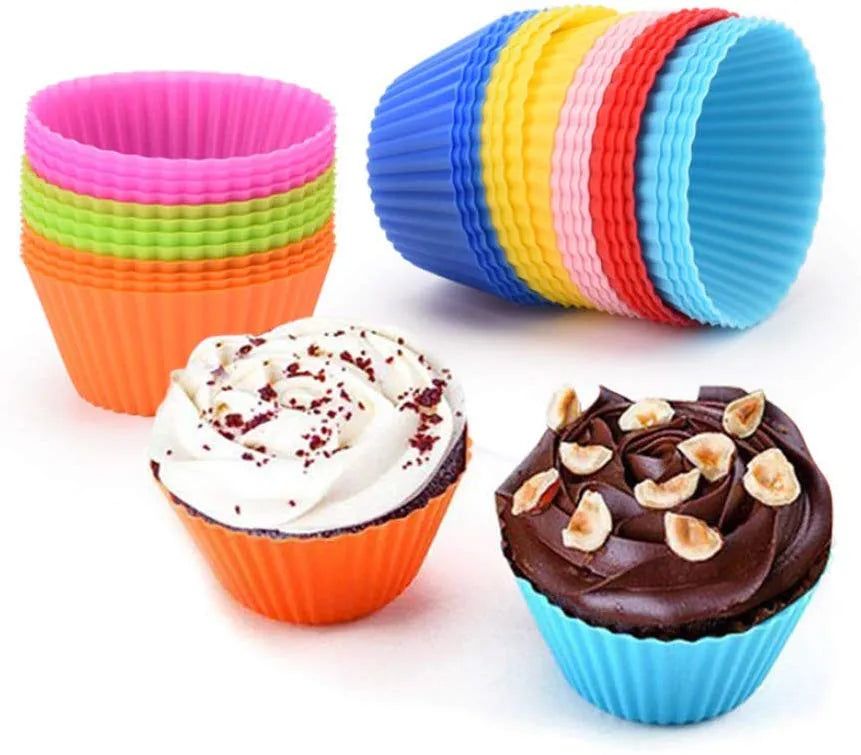 Reusable Food Grade Silicone Baking Cups Non-Stick 12-Piece Cupcake Molds and Liners Set Cake Tools