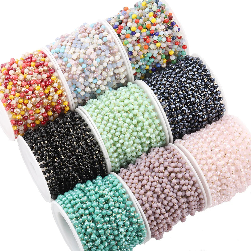 Fashion No Tarnish Stainless Steel Crystal Gold Cross Colorful Glass Beaded Chain for Women Bracelet Necklace Accessories