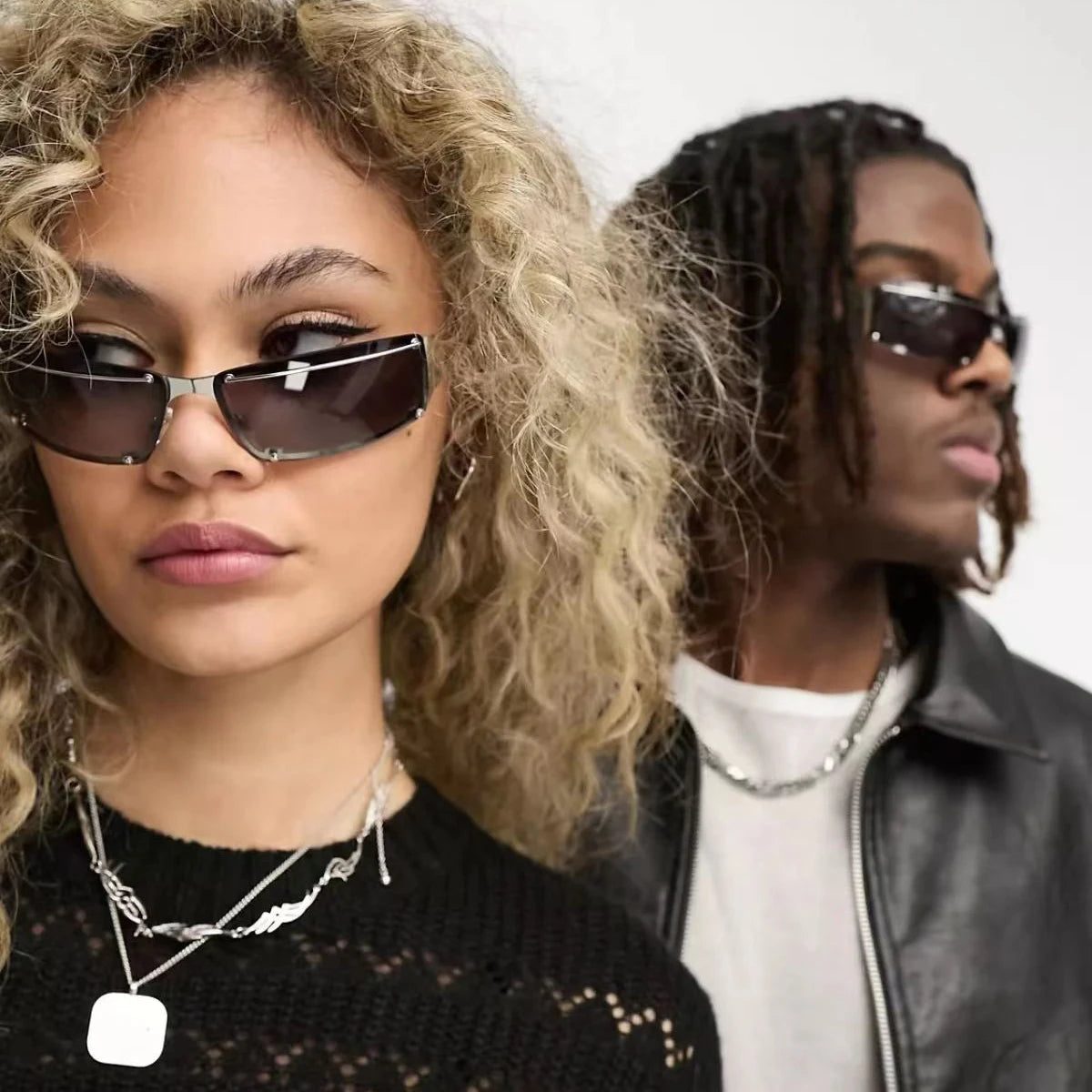 LBAshades 40012 New Frameless Sun Glasses Square Fashion Metal Hollow Futuristic Y2k Sunglasses