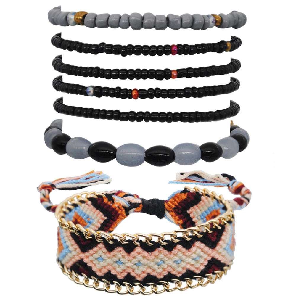 Handmade Woven Braid Multilayer Seed Bead Wholesale Bracelet Custom Tassel Fabric Bracelets on Refined Bohemian