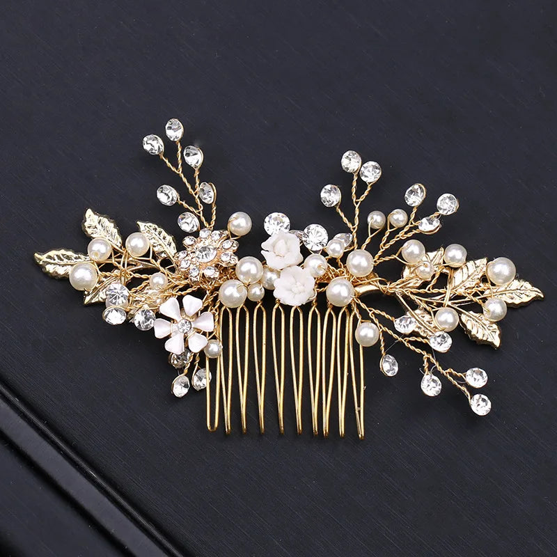 Wholesale Handmade Bridal Jewelry  Flower Hair Comb Alloy Rhinestone Wedding   Accessories
