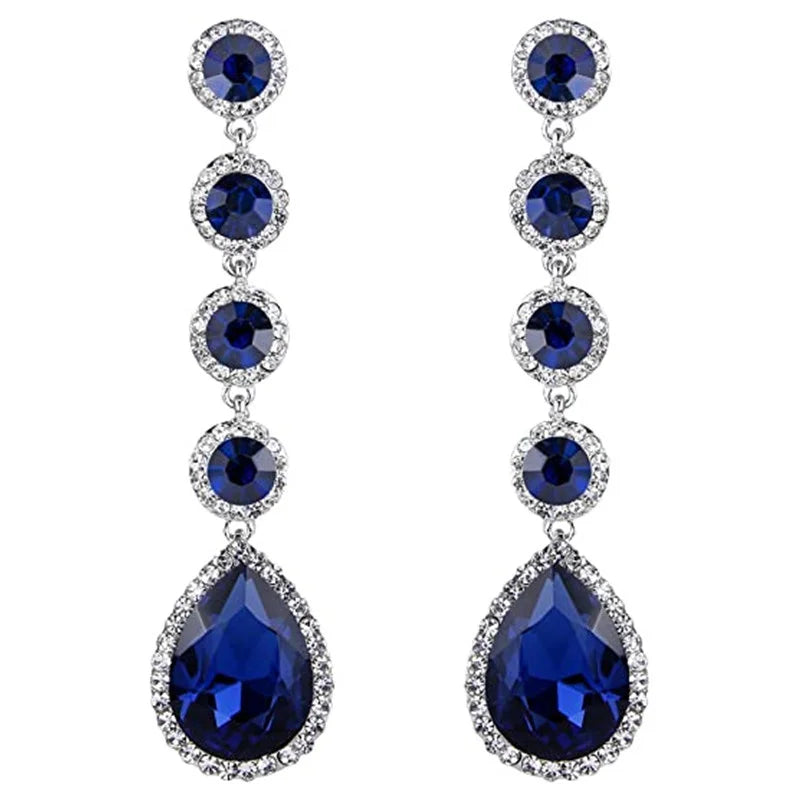 CAOSHI New Arrival High Quality Water Drop Blue Cubic Zirconia Jewelry for Bridal Women Inlaid Cz Crystal Wedding Long Earrings