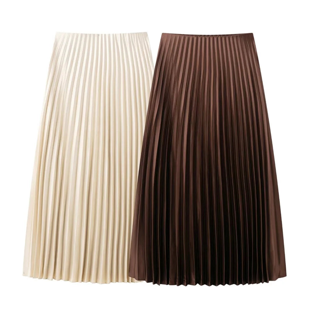 ZATRHMBM Spring Women's Long Pleated Skirt 2025 New Fashion High Waist Loose Half-body Skirt Elegant Women's Skirts