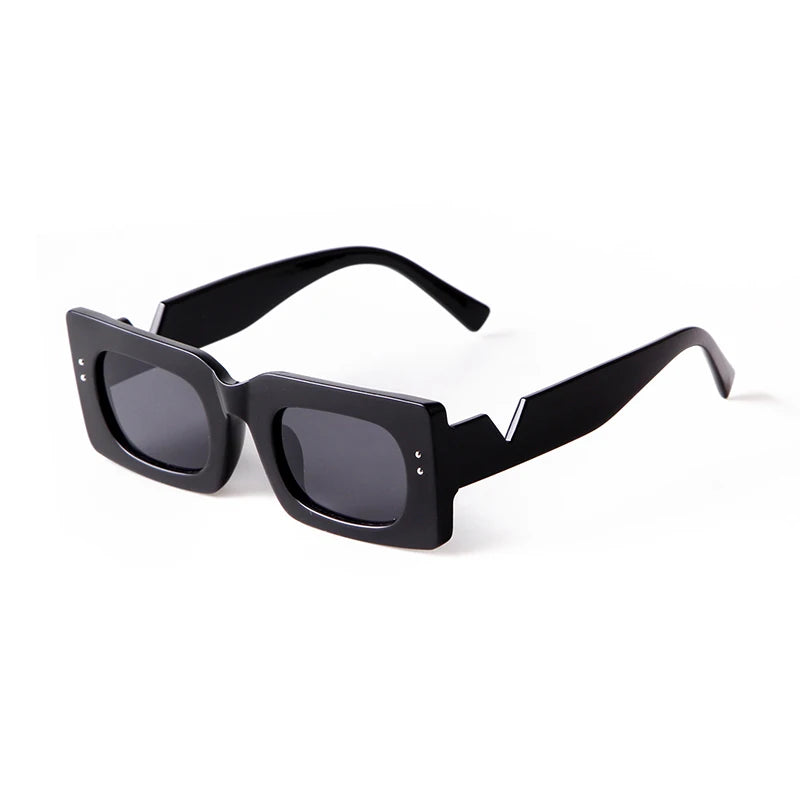 ADE WU STY3965K Fashion Rectangle Small Frame Sun Glasses Women Men Trend Rivet Design Metal V Letter Hinge Shades Eyewear UV400