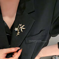 Elegant and Individualistic Brooch - Bamboo Leaf and Floral Design with Water Diamonds Versatile Clothing and Fashion Accessory