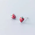 Wholesale 925 Sterling Silver Sweet Fruits Red Strawberry Shape Studs Earrings Cute Earings Fashion Jewelry for Women Girls