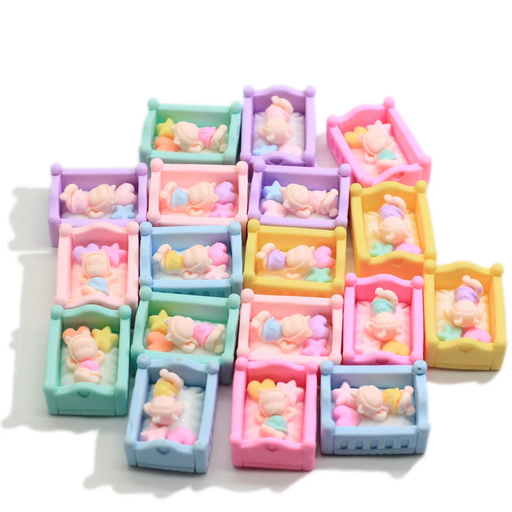 Artificial Kawaii 3D Baby Bed Resin Miniatures Kids Girls Dollhouse Toys Photography Prop Jewelry Accessory Supplier
