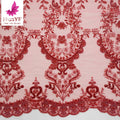 2022 Hot Red African Beaded Net Fabric Lace Sequins Lace Fabrics Online Bridal French Lace for Party Dress  HY1749