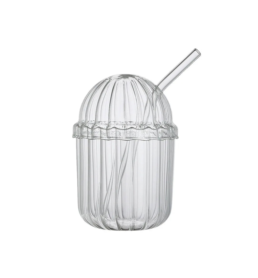Transparent Drinking Milk Cup With Straw and Lid Glass Mug