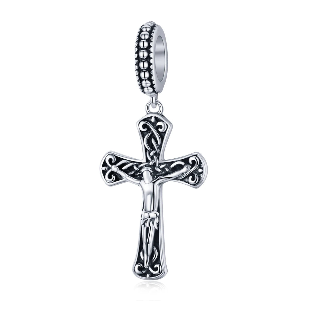 Factory 925 Sterling Silver Jesus Cross Beads Charms Fit Bracelet Necklace Pendant Religious Style Jewelry SCC1407