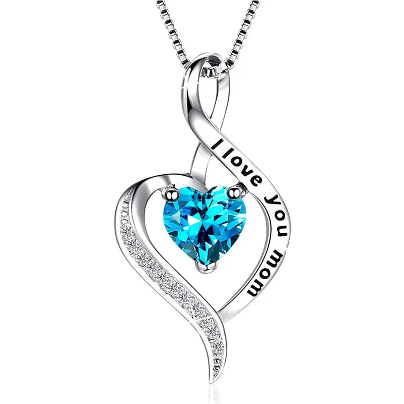CAOSHI Elegant Sea Blue Love Pendant Necklace for Women Creative Letter "I love You Mom" Mother's Day Gift Necklaces Jewelry