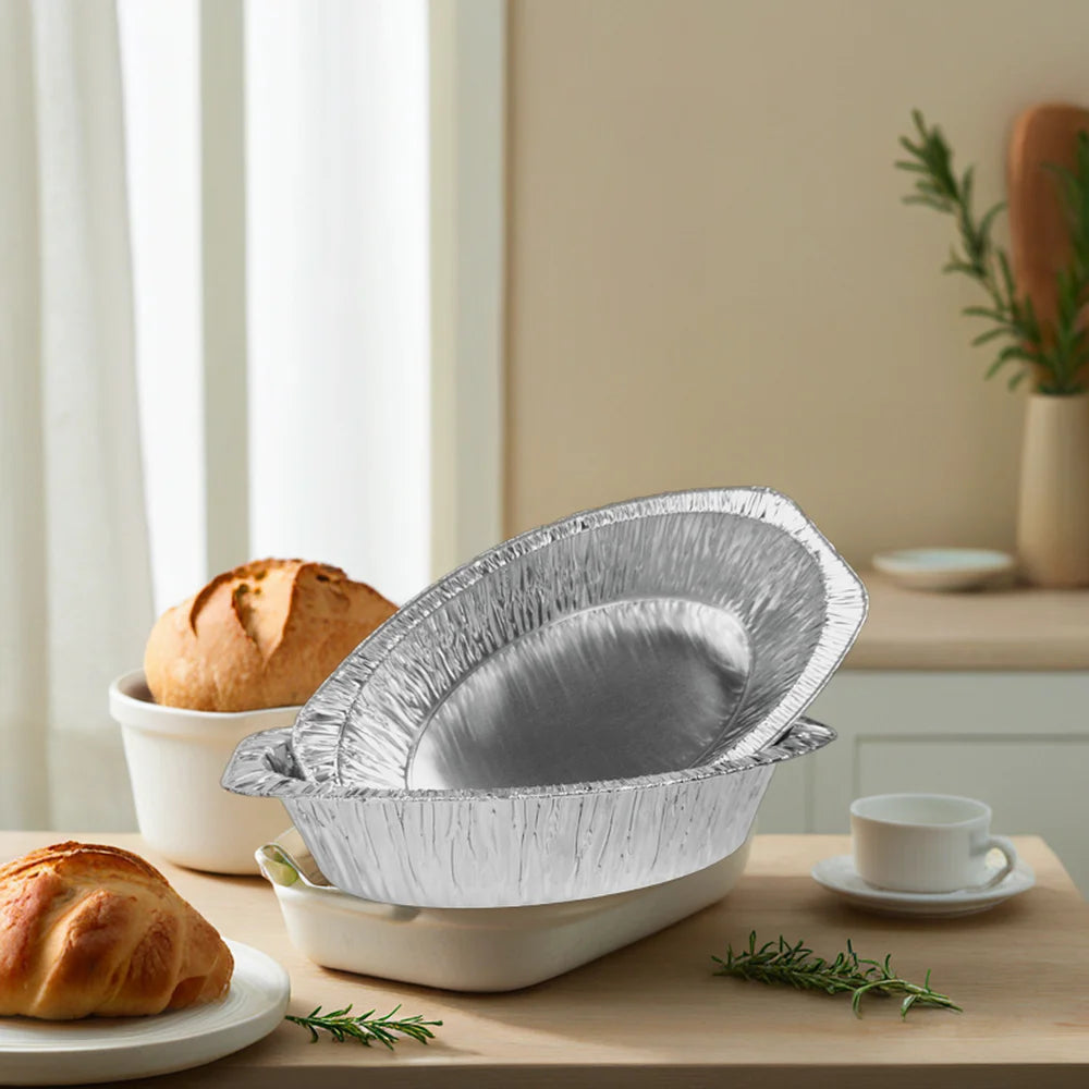 Oval Aluminum Foil Container with Foil Lid Hot Sale Size Oval Pizza Baking Pans for Food