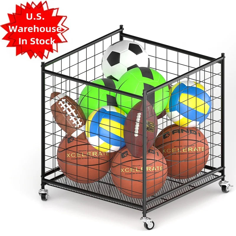 In Stock Metal Sports Rack Cage Garage Fitness Equipment Storage for Basketball Football Volleyball Soccer Balls Accessories MegaBDM