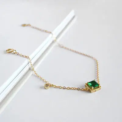 Gold Plated 925 Sterling Silver Geometric Square Emerald Cut Zircon Charm Bracelet Trendy for Gift or Party