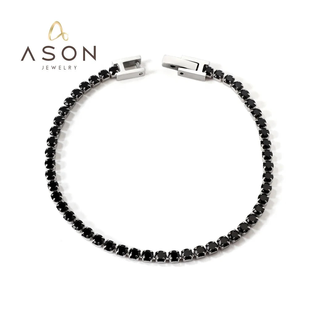 Ason Black Diamond Crystal Bracelet Wholesale Supplier Men and Women Jewelry Designer Stainless Steel 18K Gold Plated Bracelet