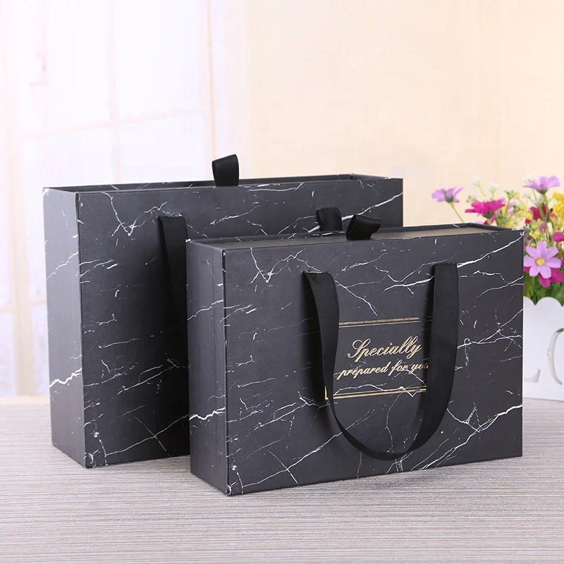 Luxury Custom Logo Embossed Matt Marble Cosmetic Hair Bundle Extension Storage Gift Wig Packaging Box with Ribbon Recyclable