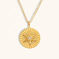 Dingran Engraved Eight Star Zircon Necklace Stainless Steel 18K Gold Plated Round Pendant Necklace
