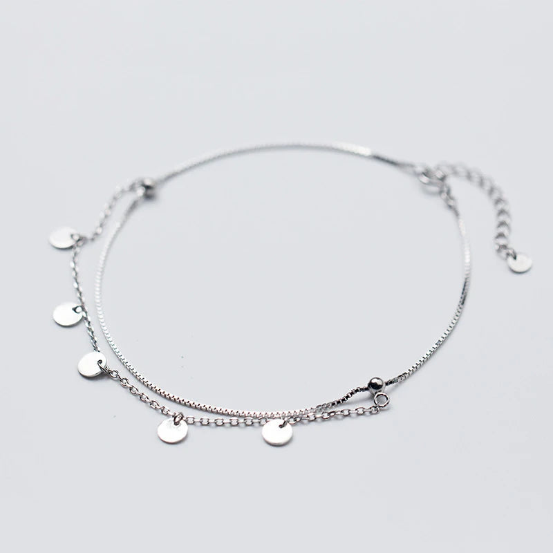 Simple Personality Double-layer Geometry Circle 925 Sterling Silver Chain Anklets Jewelry Wholesale
