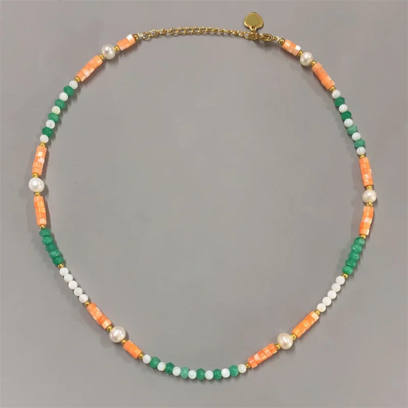 Stainless Steel Beaded Necklace 18k Gold Plated Beaded Necklace Boho Style