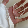 Unique Design 925 Sterling Silver Bracelet Matte Heart Shape Charm Bracelet