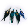 Creative Retro Posmia Peacock Feather Earrings Ethnic Bead Feather Earrings